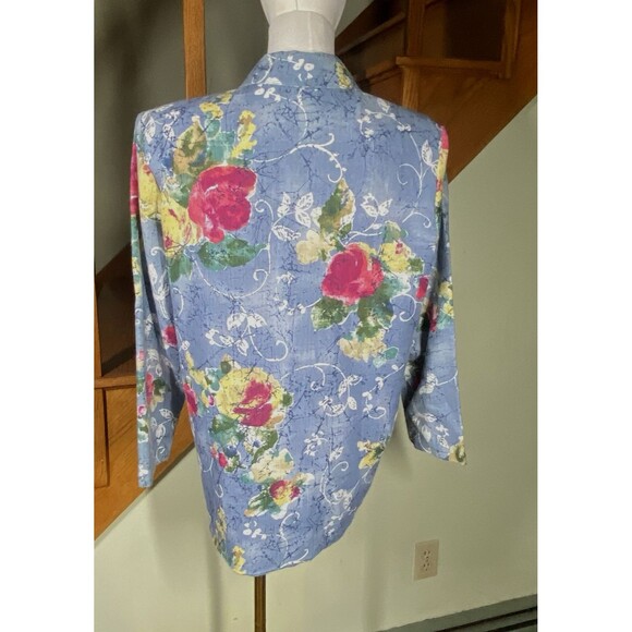 90s Y2K Danielle B Blue Woman 10 Floral Blazer Rayon Flax Cottagecore Career Art - Picture 5 of 10